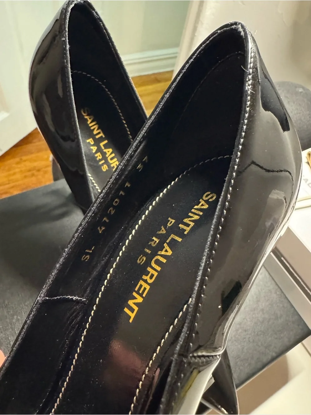 Saint Laurent Black Patent Pointed-Toe Stiletto Pumps - Picture 5 of 7